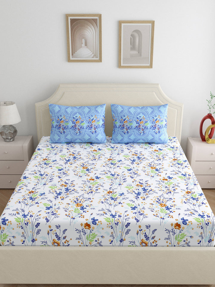 Home Ecstasy 100% Cotton 140TC Floral Bedsheet Set, Premium