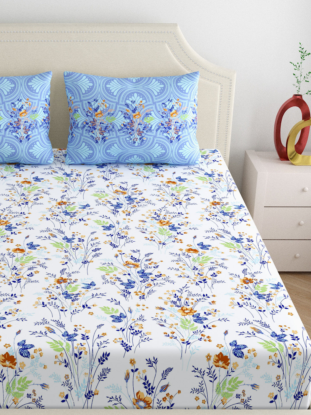 Home Ecstasy 100% Cotton 140TC Floral Bedsheet Set, Premium