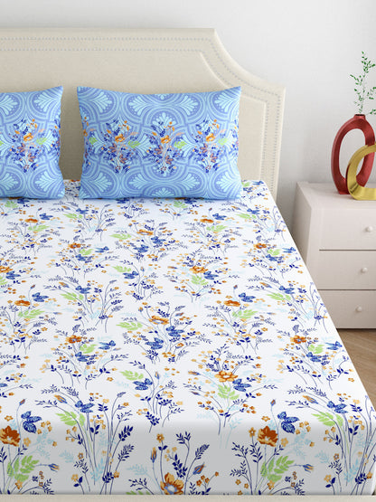 Home Ecstasy 100% Cotton | Floral Bedsheet Set | 300 TC | Purple