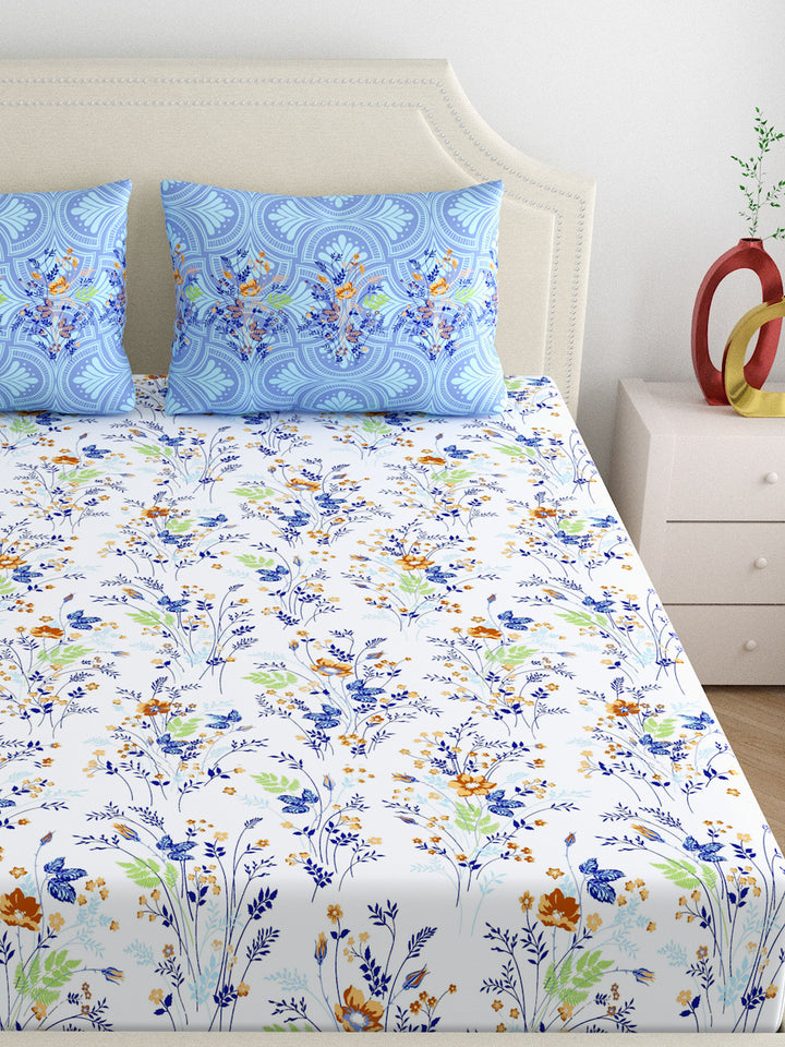 Home Ecstasy 100% Cotton 140TC Floral Bedsheet Set, Premium
