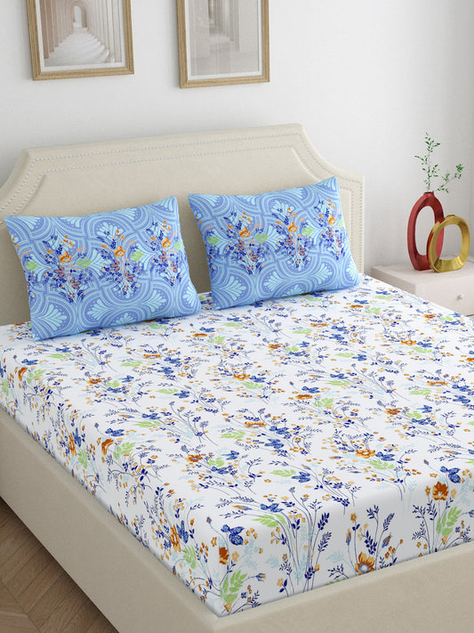 Home Ecstasy 100% Cotton | Floral Bedsheet Set | 140 TC | Purple