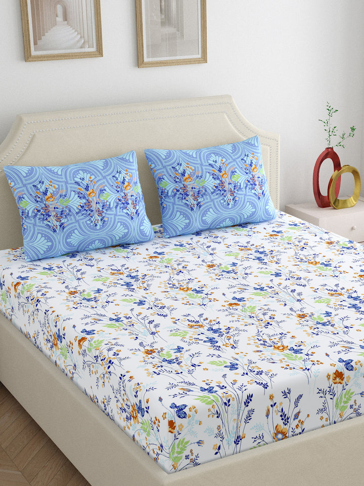 Home Ecstasy 100% Cotton 140TC Floral Bedsheet Set, Premium