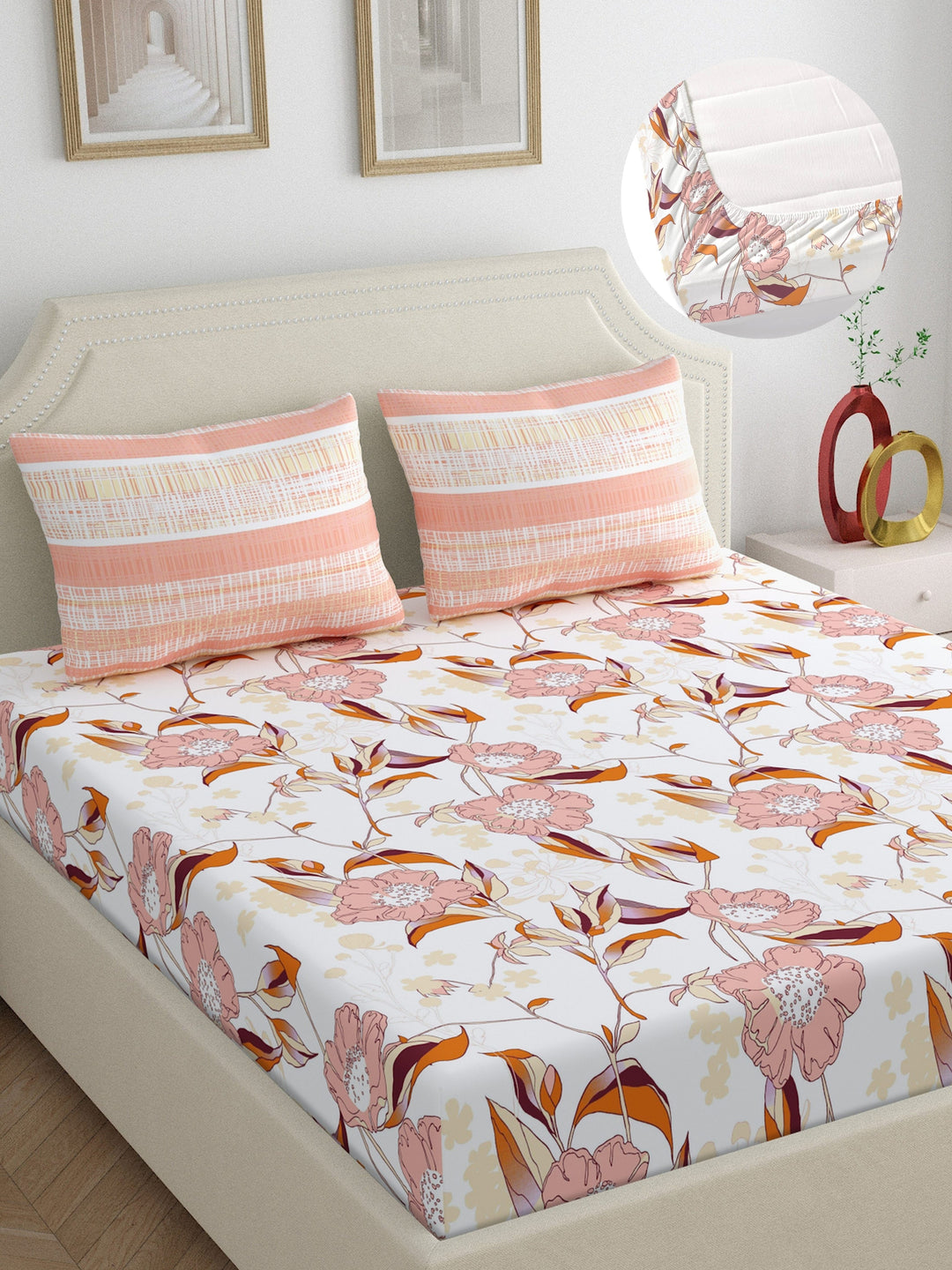 Home Ecstasy 100% Cotton 140TC Floral Bedsheet Set, Premium