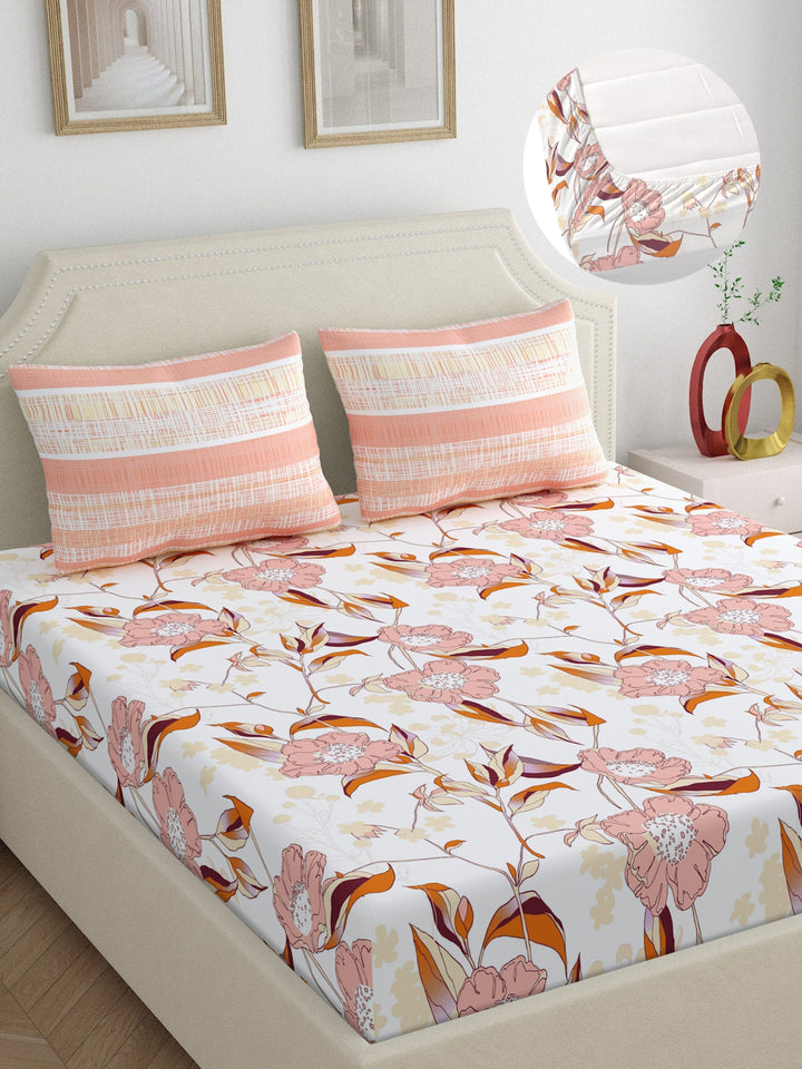 Home Ecstasy 100% Cotton 140TC Floral Bedsheet Set, Premium