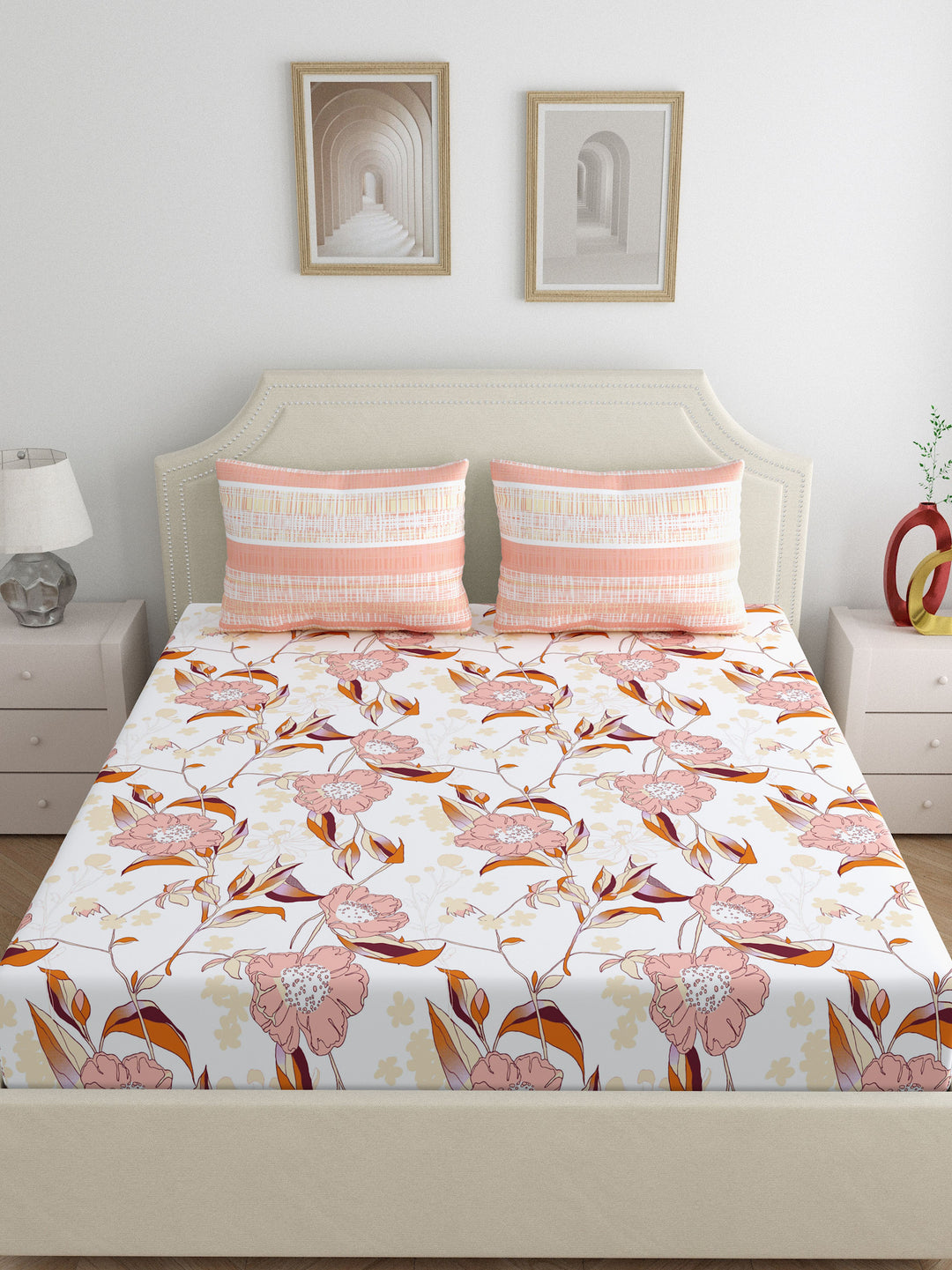 Home Ecstasy 100% Cotton 140TC Floral Bedsheet Set, Premium