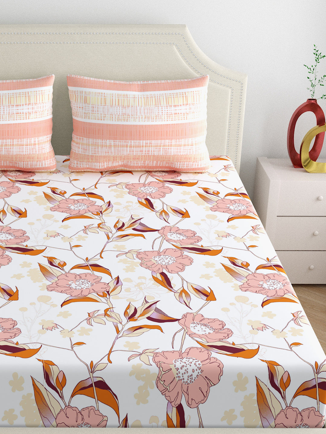Home Ecstasy 100% Cotton 140TC Floral Bedsheet Set, Premium