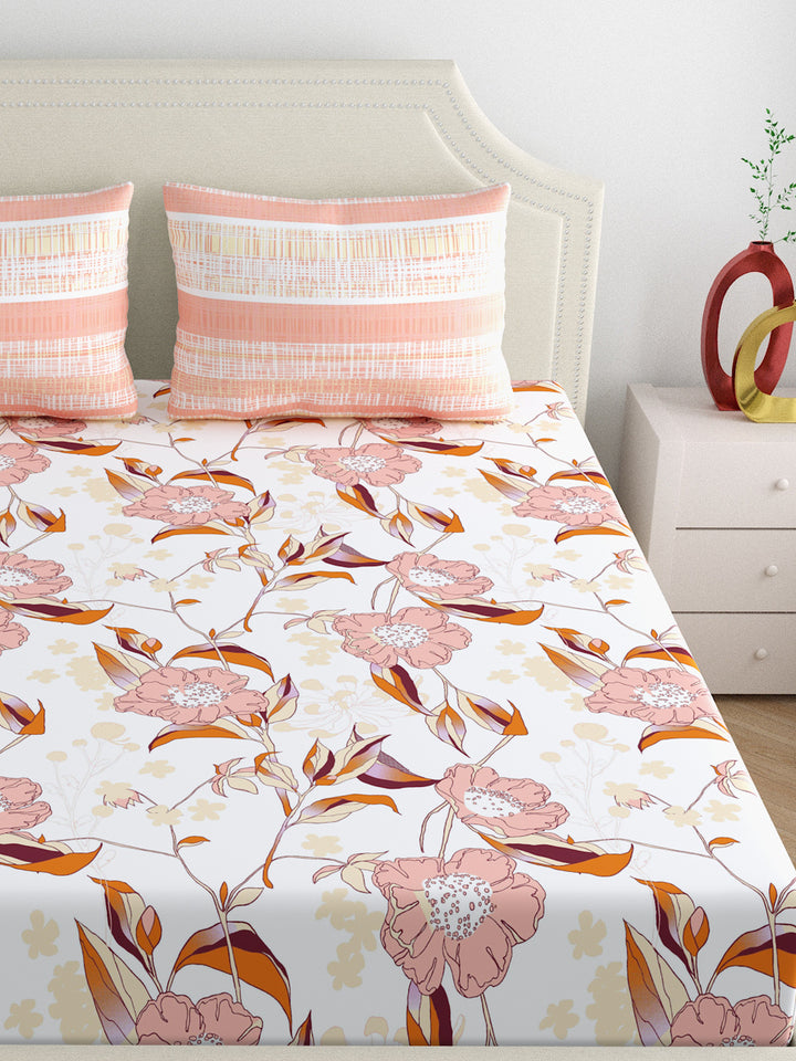 Home Ecstasy 100% Cotton 140TC Floral Bedsheet Set, Premium