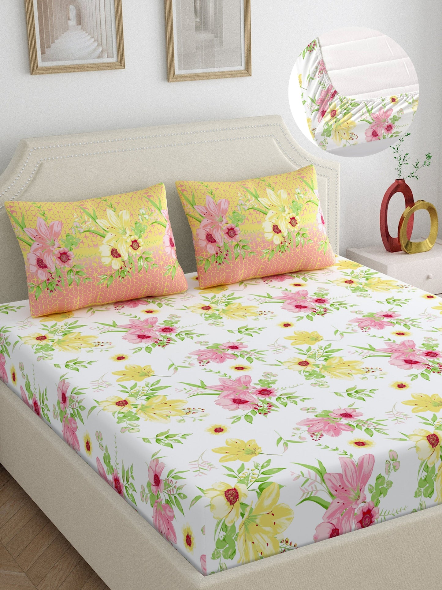 Home Ecstasy 100% Cotton | Floral Bedsheet Set | 140 TC | Pink