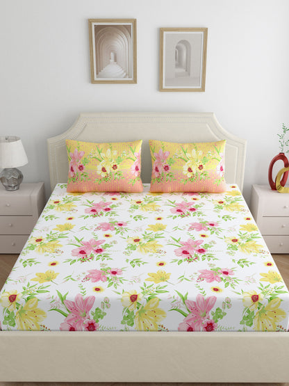 Home Ecstasy 100% Cotton | Floral Bedsheet Set | 140 TC | Pink