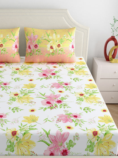 Home Ecstasy 100% Cotton | Floral Bedsheet Set | 140 TC | Pink