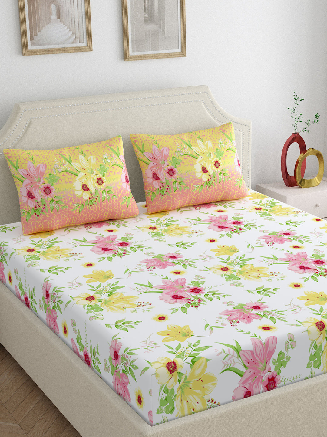 Home Ecstasy 100% Cotton 140TC Floral Bedsheet Set, Premium
