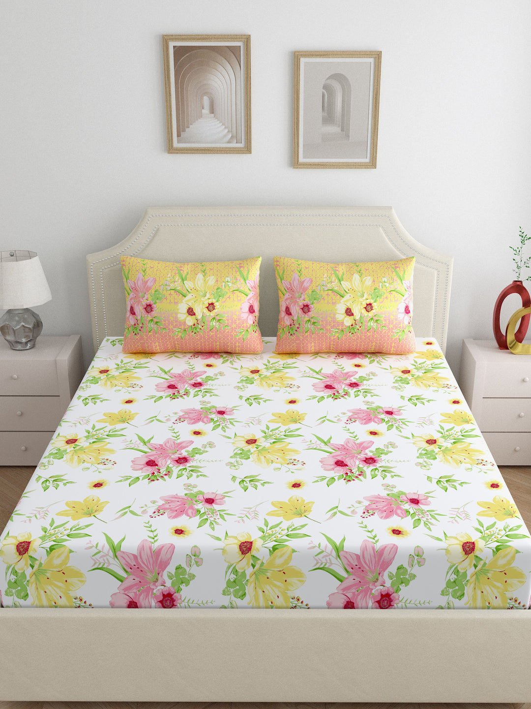 Home Ecstasy 100% Cotton 140TC Floral Bedsheet Set, Premium
