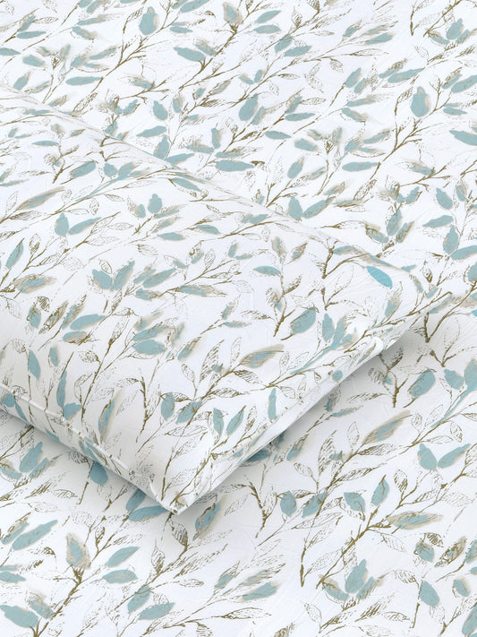 Home Ecstasy 100% Cotton 300 TC Floral Bedsheet Set - Colour: White