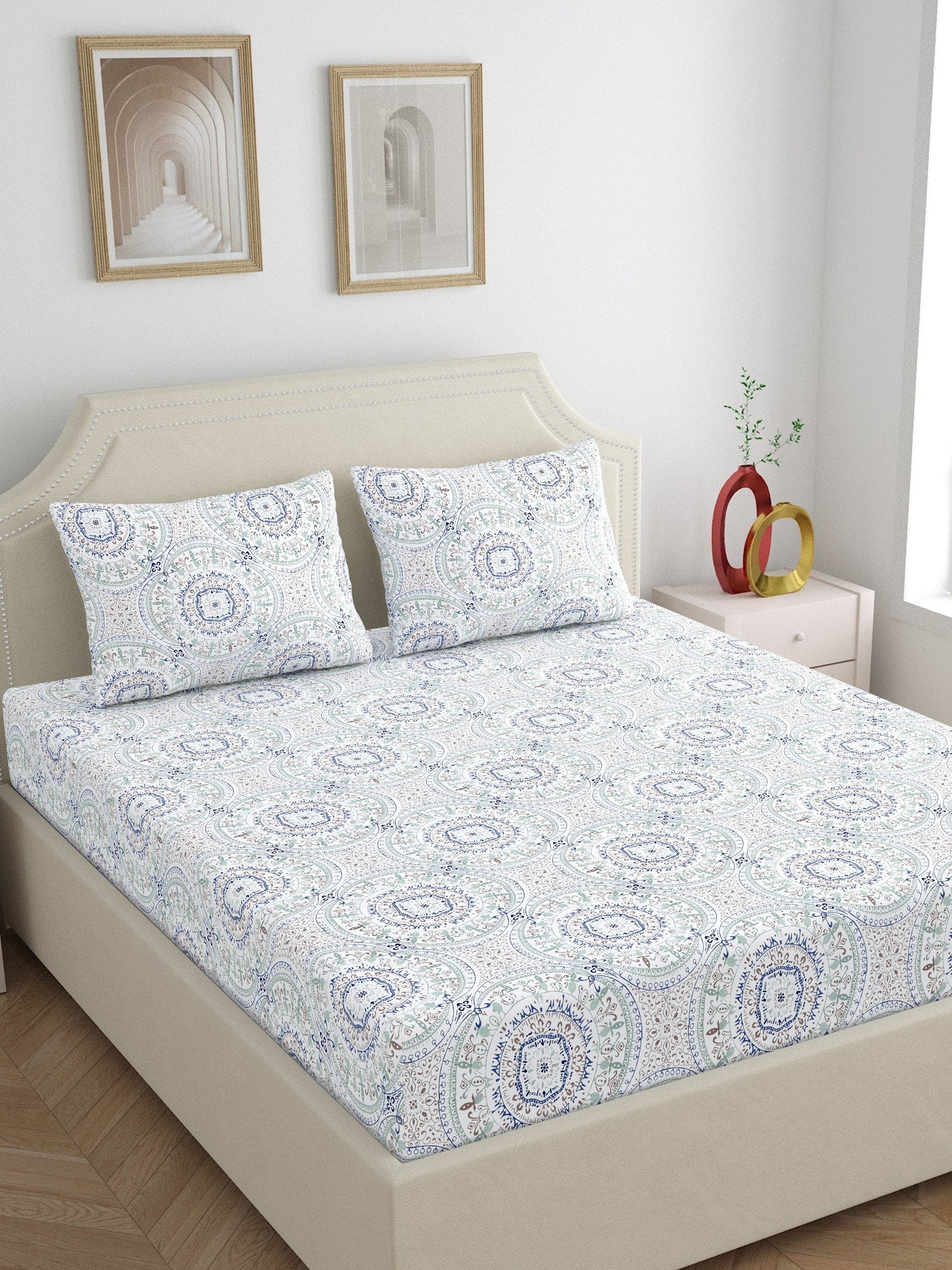 Home Ecstasy 100% Cotton 300 TC Floral Bedsheet Set - Colour: Blue
