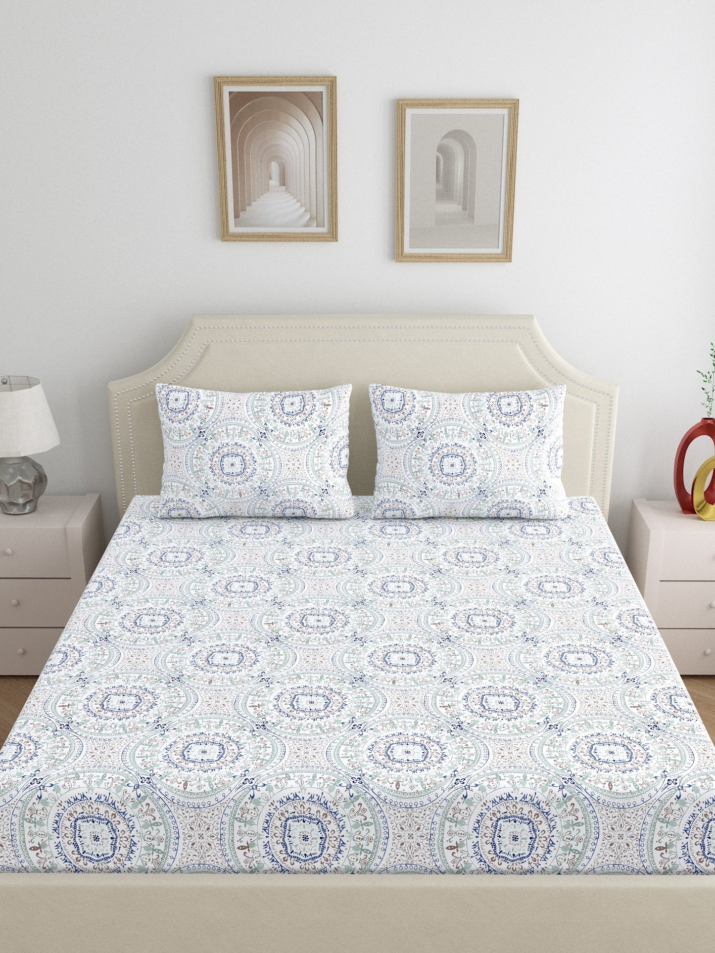 Home Ecstasy 100% Cotton 300 TC Floral Bedsheet Set - Colour: Blue