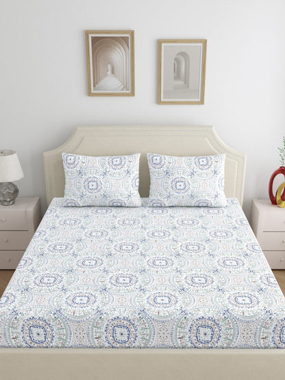 Home Ecstasy 100% Cotton 300 TC Floral Bedsheet Set - Colour: Blue