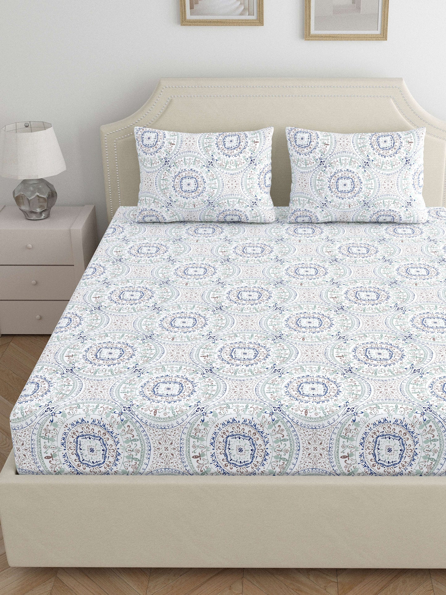 Home Ecstasy 100% Cotton 300 TC Floral Bedsheet Set - Colour: Blue