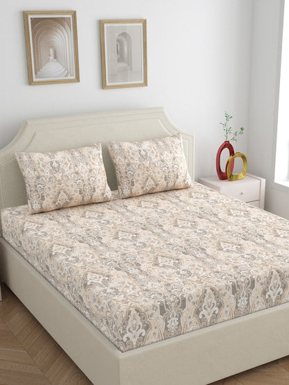 Home Ecstasy 100% Cotton 300 TC Floral Bedsheet Set - Colour: Lt.Brown