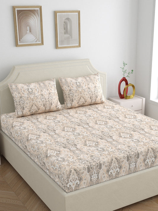 Home Ecstasy 100% Cotton 300 TC Floral Bedsheet Set - Colour: Lt.Brown