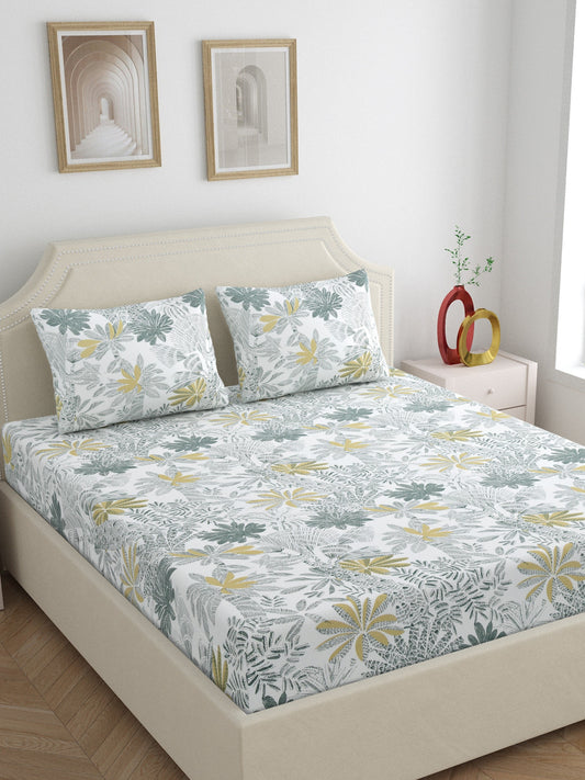 Home Ecstasy 100% Cotton 300 TC Floral Bedsheet Set - Colour: Green