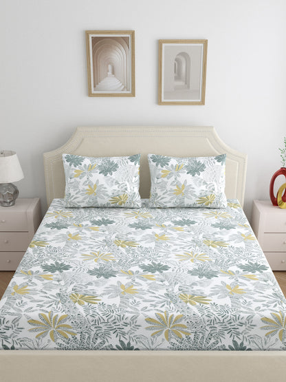 Home Ecstasy 100% Cotton 300 TC Floral Bedsheet Set - Colour: Green