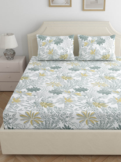 Home Ecstasy 100% Cotton 300 TC Floral Bedsheet Set - Colour: Green