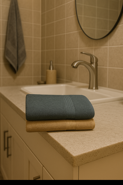 Dreamscape 100% Cotton 550 GSM Bath Towel Set of 2 | Light Grey & Beige