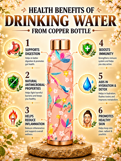 Home Ecstasy 100% Pure Copper Water Bottle | Leak Proof, Durable & Rust Proof | Non-Toxic & BPA Free Bottle | Eco Friendly Water Bottle (900 ml) (Pack of 1)