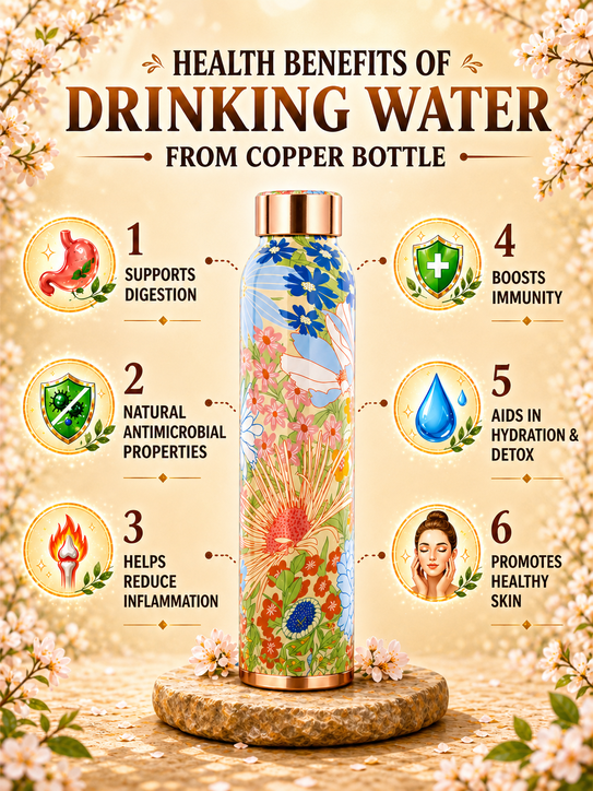Home Ecstasy 100% Pure Copper Water Bottle | Leak Proof, Durable & Rust Proof | Non-Toxic & BPA Free Bottle | Eco Friendly Water Bottle (900 ml) (Pack of 1)