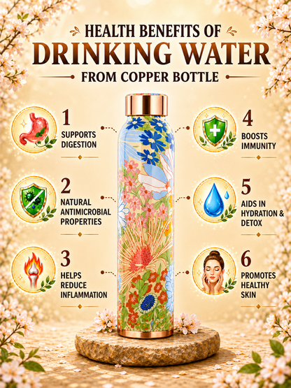 Home Ecstasy 100% Pure Copper Water Bottle | Leak Proof, Durable & Rust Proof | Non-Toxic & BPA Free Bottle | Eco Friendly Water Bottle (900 ml) (Pack of 1)