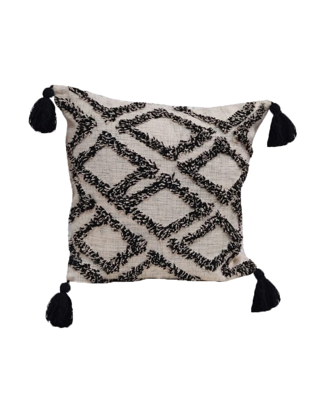 Home Ecstasy 100% Cotton Embroidered Beige And Black Cushion Cover 18"x18" (Set of 2) | 140 TC | Beige & Black