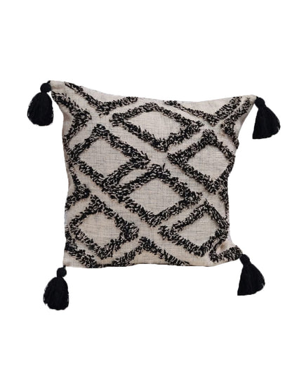 Home Ecstasy 100% Cotton Embroidered Beige And Black Cushion Cover 18"x18" (Set of 2) | 140 TC | Beige & Black
