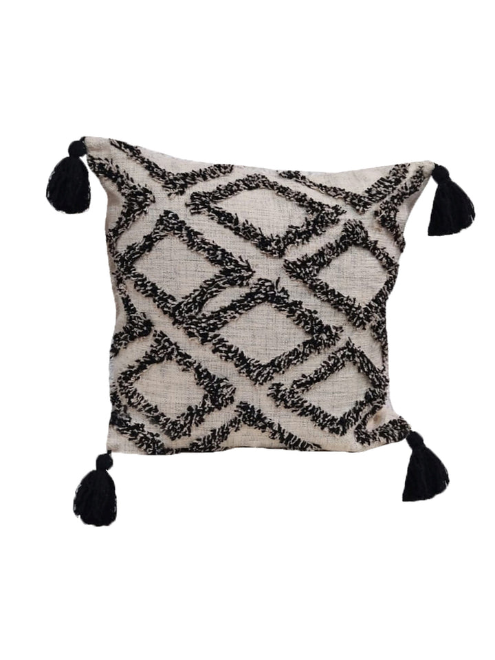 Home Ecstasy 100% Cotton Embroidered Beige And Black Cushion Cover 18"x18" (Set of 2) | 140 TC | Beige & Black