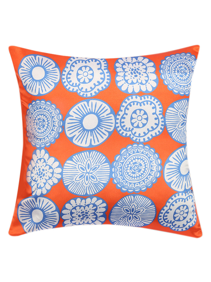 Dreamscape 100% Polyester Abstract orange & Blue Cushion Cover 16"x16" (Set of 2) | 140 TC | Orange