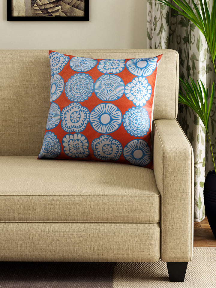 Dreamscape 100% Polyester Abstract orange & Blue Cushion Cover 16"x16" (Set of 2) | 140 TC | Orange