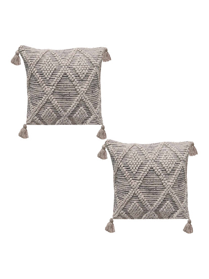 Home Ecstasy 100% Cotton Embroidered Beige Cushion Cover 16"x16" (Set of 2) | 140 TC | Beige