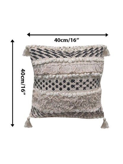 Home Ecstasy 100% Cotton Embroidered Beige And Black Cushion Cover 16"x16" (Set of 2) | 140 TC | Beige & Black