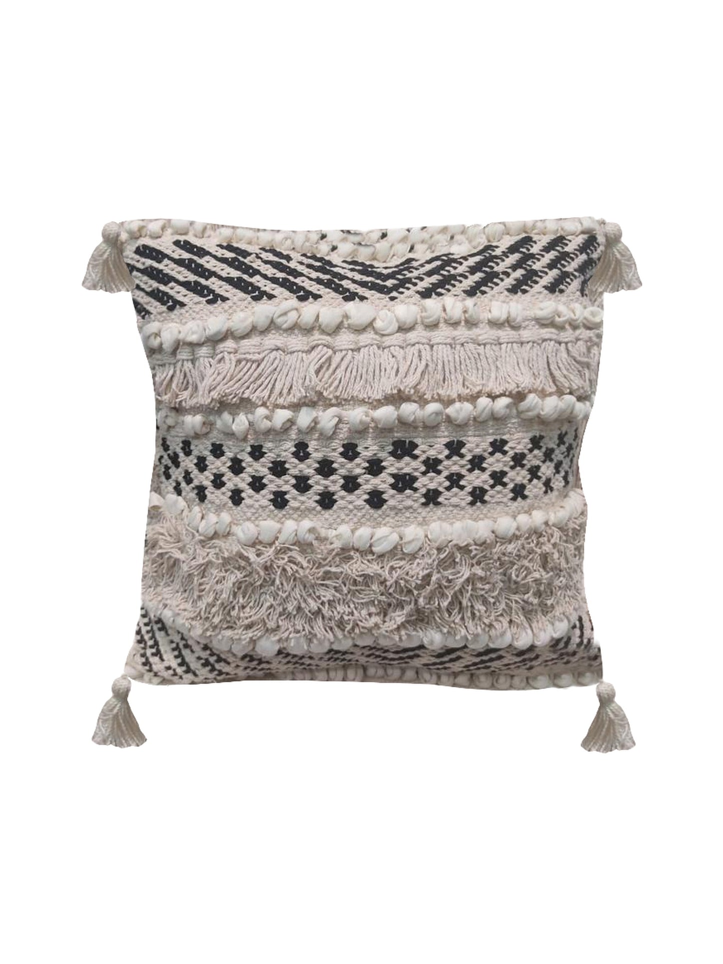 Home Ecstasy 100% Cotton Embroidered Beige And Black Cushion Cover 16"x16" (Set of 2) | 140 TC | Beige & Black