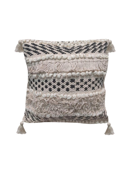 Home Ecstasy 100% Cotton Embroidered Beige And Black Cushion Cover 16"x16" (Set of 2) | 140 TC | Beige & Black