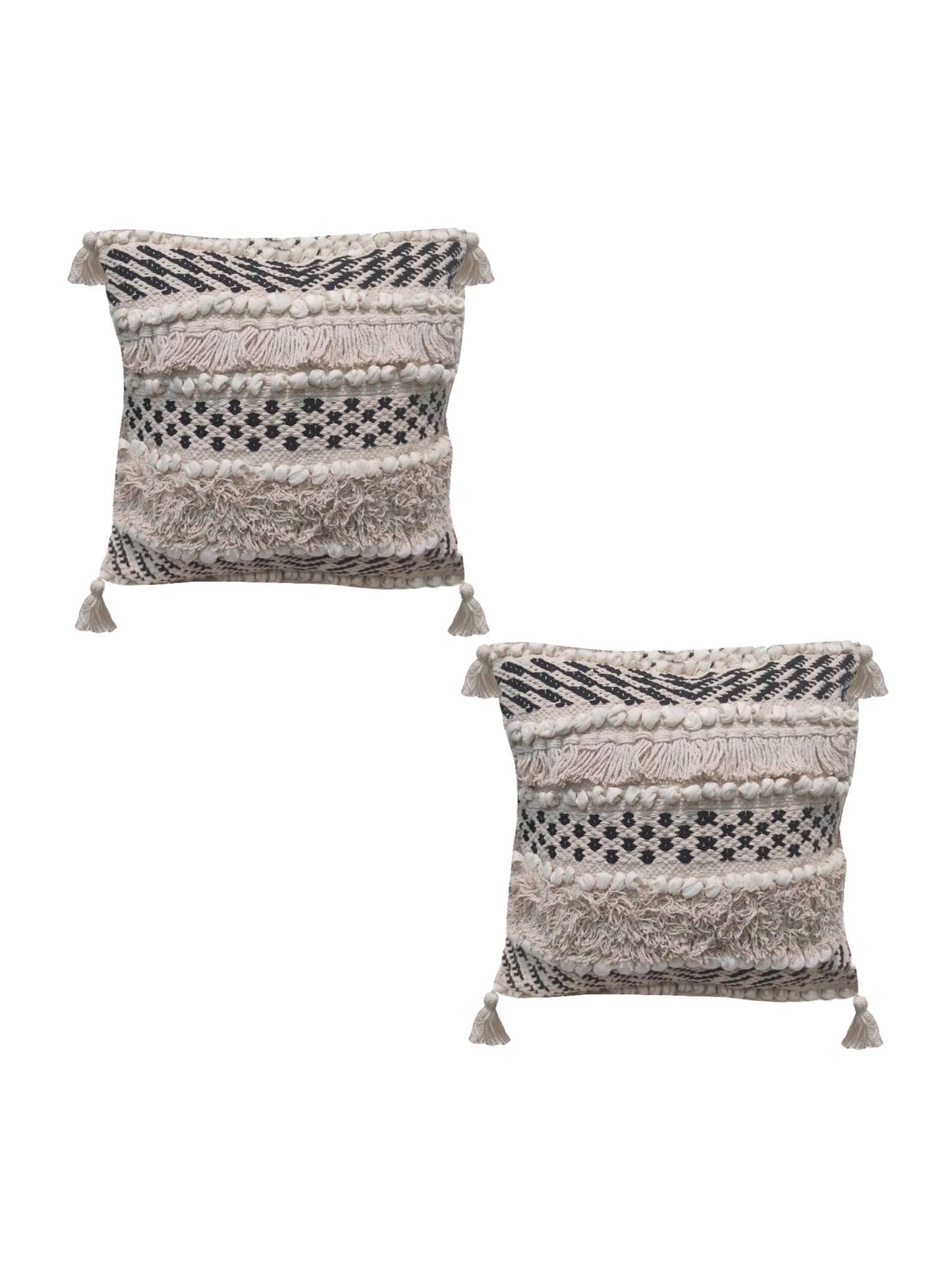 Home Ecstasy 100% Cotton Embroidered Beige And Black Cushion Cover 16"x16" (Set of 2) | 140 TC | Beige & Black