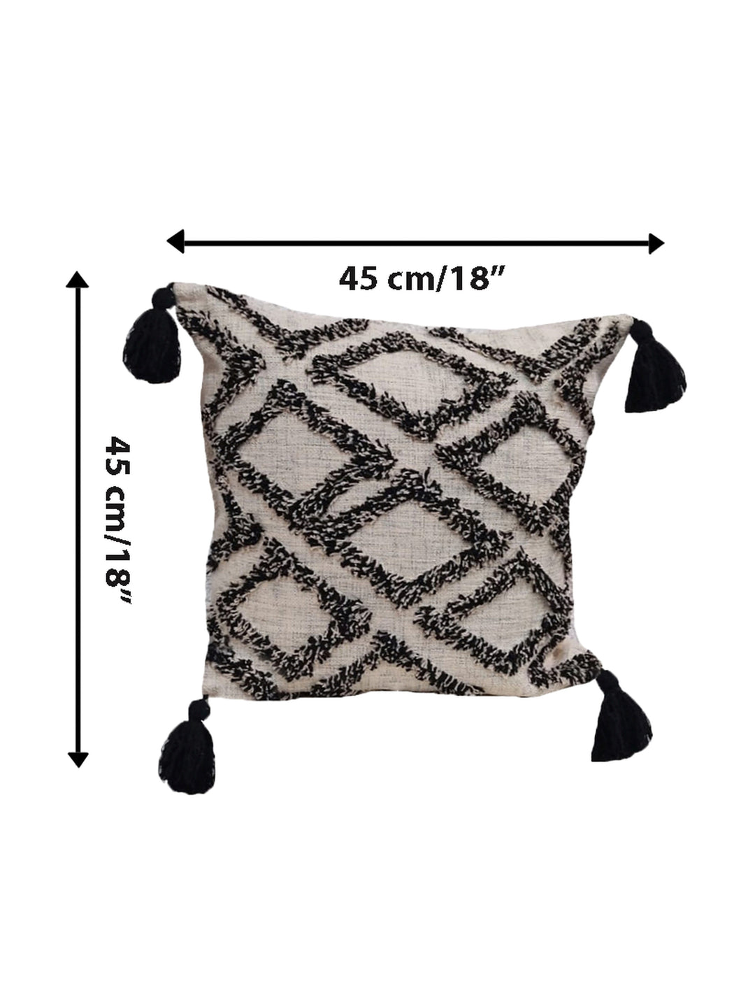 Home Ecstasy 100% Cotton Embroidered Beige And Black Cushion Cover 18"x18" (Set of 2) | 140 TC | Beige & Black