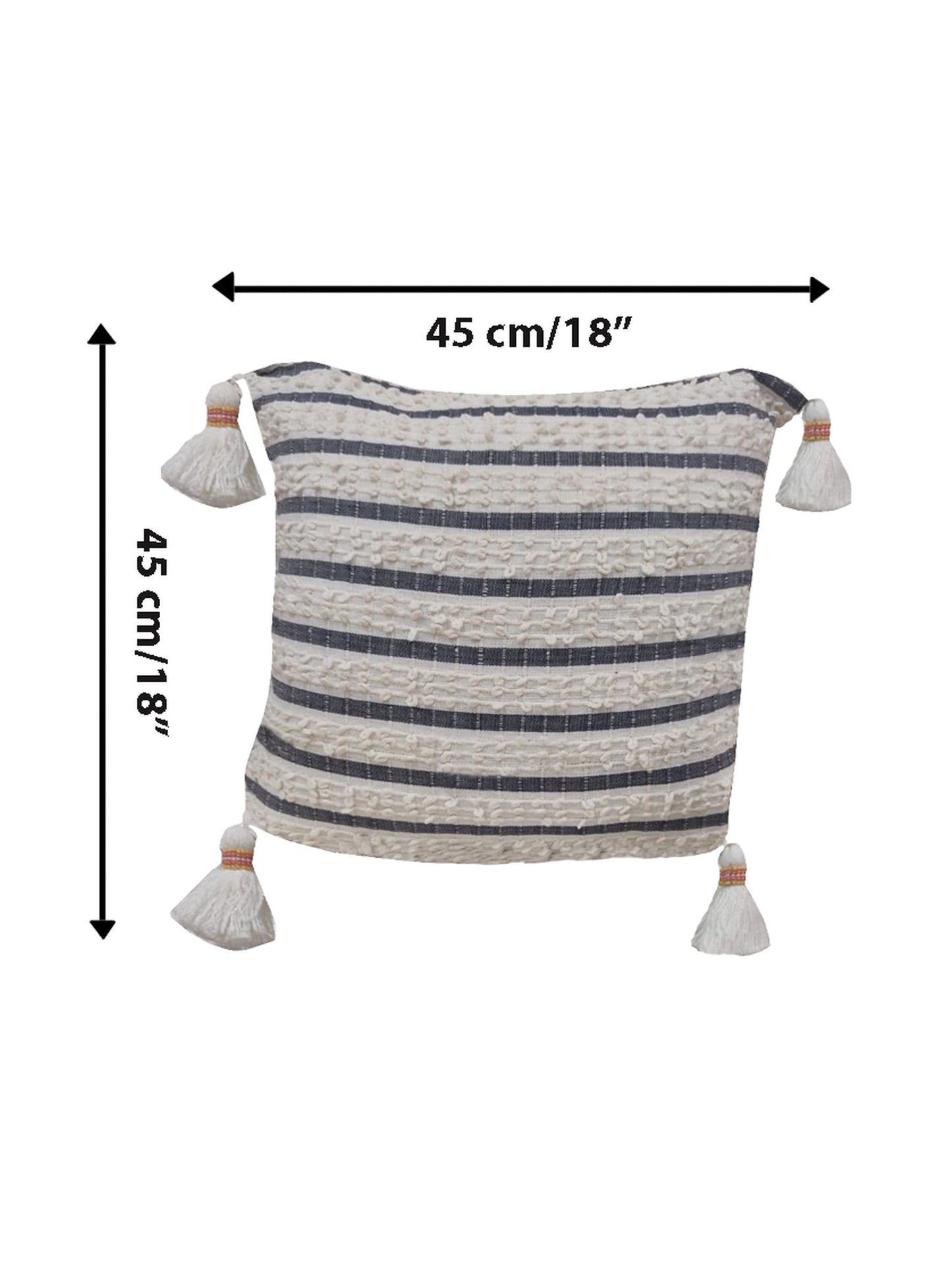 Home Ecstasy 100% Cotton Embroidered Ivory And Blue Cushion Cover 18"x18" (Set of 2) | 140 TC | Ivory & Blue