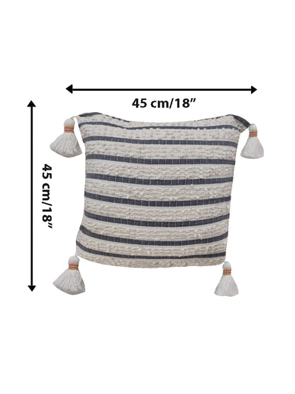 Home Ecstasy 100% Cotton Embroidered Ivory And Blue Cushion Cover 18"x18" (Set of 2) | 140 TC | Ivory & Blue