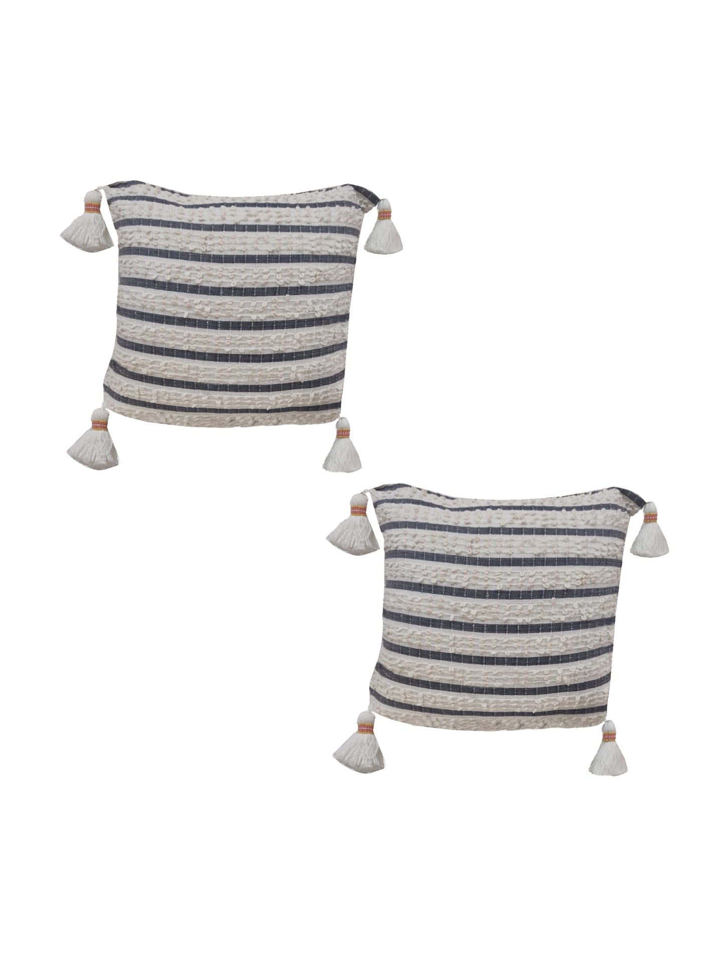 Home Ecstasy 100% Cotton Embroidered Ivory And Blue Cushion Cover 18"x18" (Set of 2) | 140 TC | Ivory & Blue