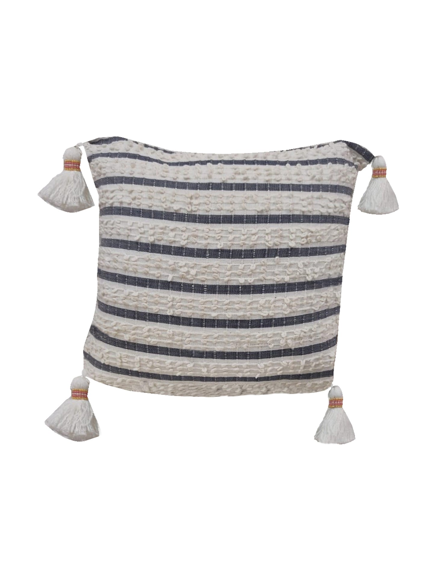 Home Ecstasy 100% Cotton Embroidered Ivory And Blue Cushion Cover 18"x18" (Set of 2) | 140 TC | Ivory & Blue