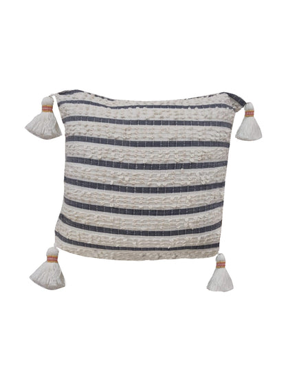 Home Ecstasy 100% Cotton Embroidered Ivory And Blue Cushion Cover 18"x18" (Set of 2) | 140 TC | Ivory & Blue