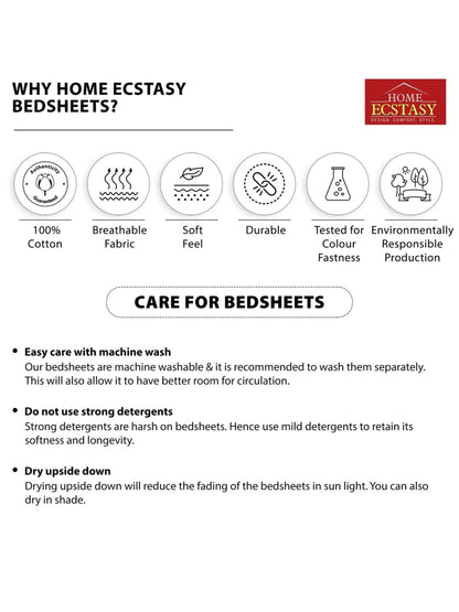 Home Ecstasy 100% Cotton 140 TC Floral Bedsheet Set - Colour: Brown