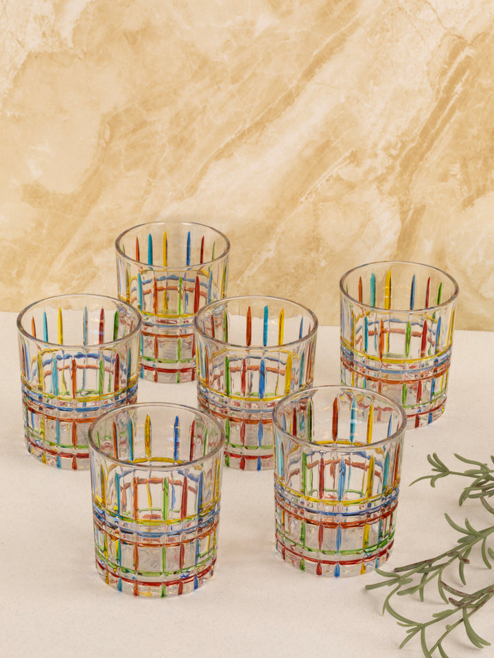 Home Ecstasy Premium Printed Glasses | Perfect for Home | 330 ml | Prism Stripes | Pack of 6