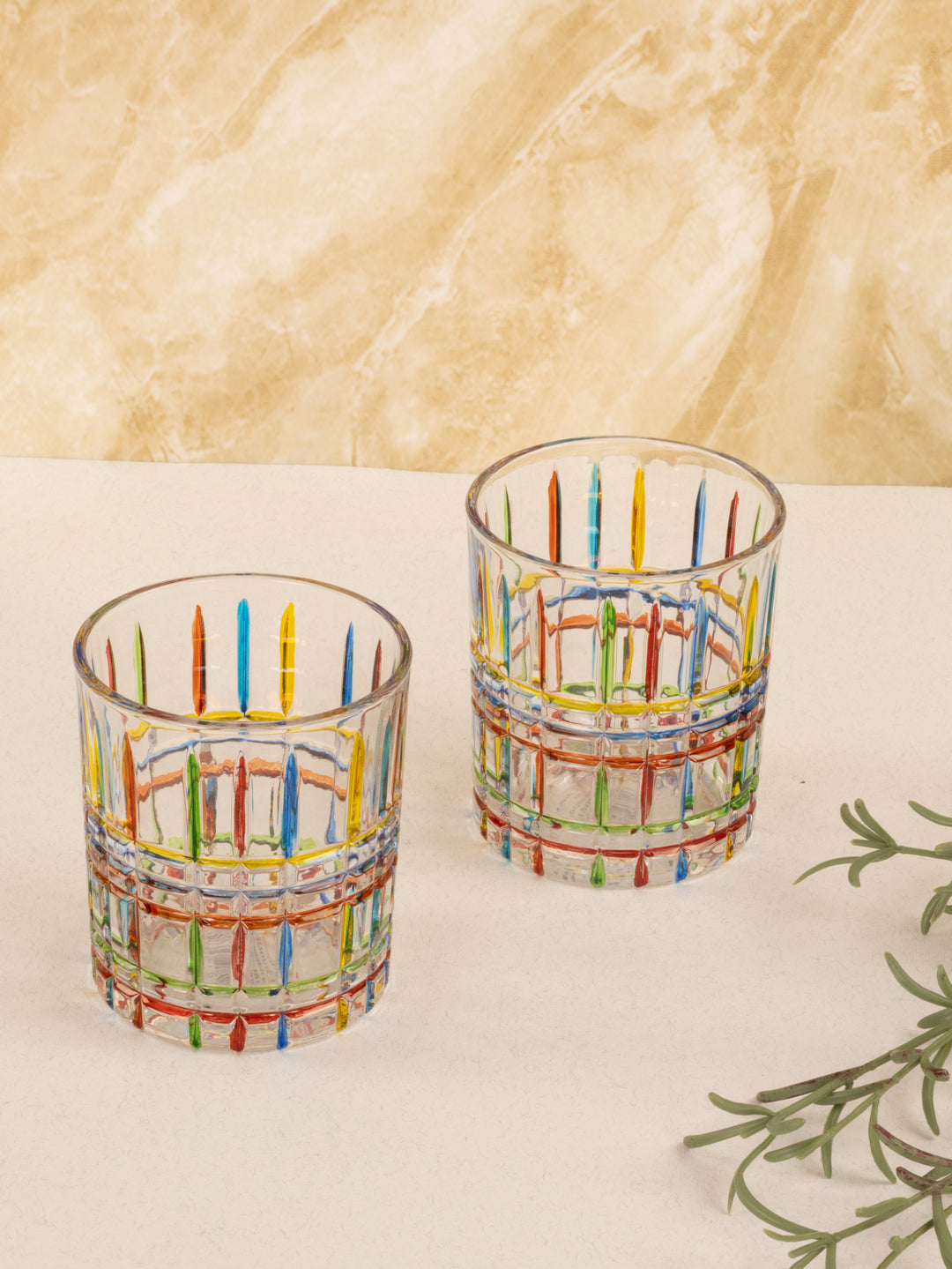 Home Ecstasy Premium Printed Glasses | Perfect for Home | 330 ml | Prism Stripes | Pack of 6