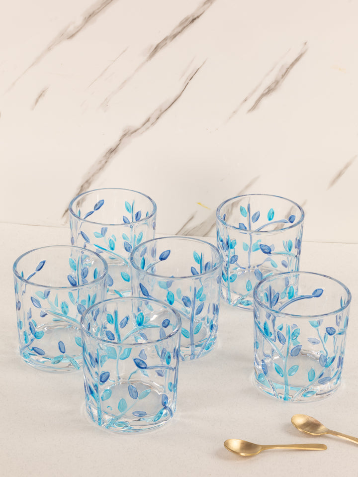 Home Ecstasy Premium Printed Glasses | Perfect for Home | 330 ml | Blue Wilow | Pack of 6